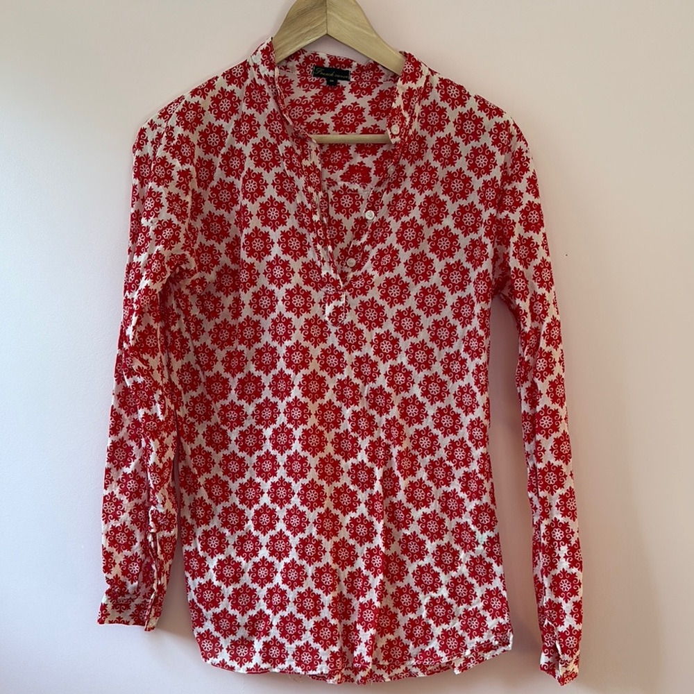 Lightweight Red White pop over cotton Blouse S M